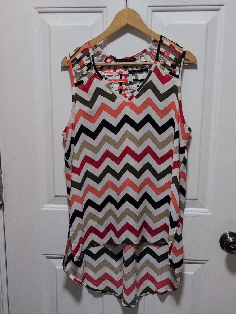 Zac & Rachel Chevron Sleeveless Cami in Coral, Black, Olive & White